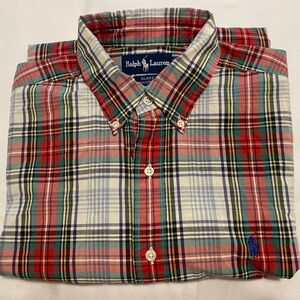 Men’s L Ralph Lauren Blake Red Plaid Short Sleeve Button Up Shirt 100% Cotton